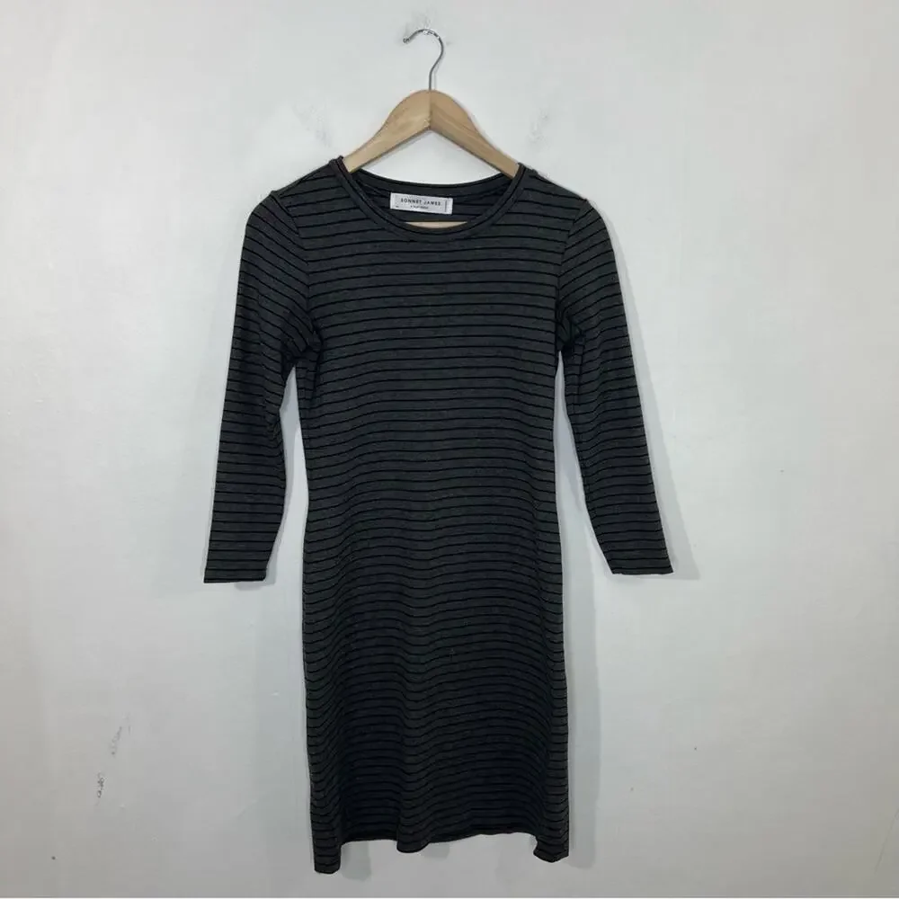 Sonnet James Reese A Play Dress Shirtdress Stretch Gray Black Striped Size XS